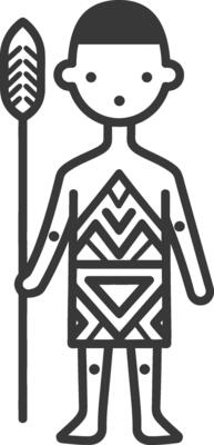 A black and white illustration of a man holding a stick