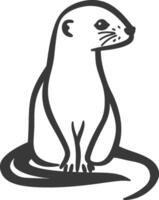 An otter is sitting on the ground in a black and white drawing vector