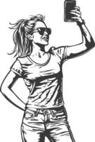 A woman taking a selfie with her phone vector
