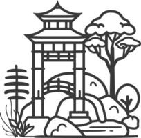 Japanese garden with pagoda and trees vector
