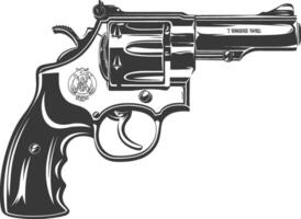 A revolver is shown in black and white vector