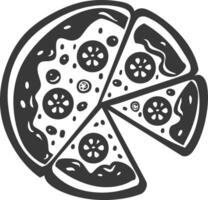A pizza slice is shown in a black and white drawing vector