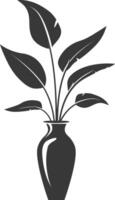 A black and white illustration of a vase with leaves vector