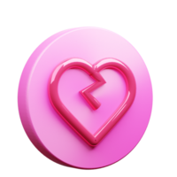 A pink heart shaped button with a broken heart png
