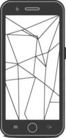 A black and white drawing of a smartphone with a broken screen vector