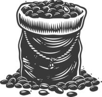A black and white illustration of beans in a sack vector