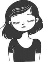 A black and white drawing of a girl with closed eyes vector