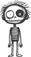 A cartoon skeleton with a black and white face vector