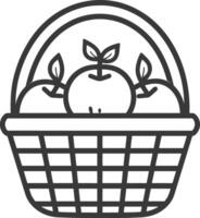 Basket with apples and leaves icon illustration vector