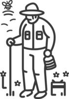 Beekeeper with a hive and a bee on his hand vector