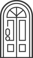 A black and white illustration of a door with a window vector