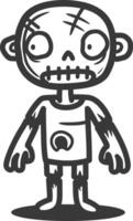 A cartoon zombie with a black and white outline vector
