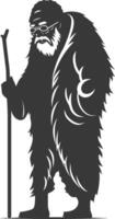 A black and white illustration of a man with a beard and a stick vector