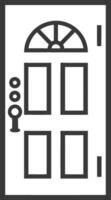 A black and white icon of a door with a keyhole vector