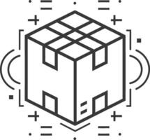 A black and white image of a cube with a line drawing of a box vector