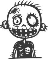 A cartoon zombie with a skull on his face vector