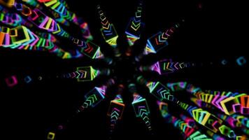 Vibrant neon patterns swirl in mesmerizing tunnel formation at night video