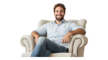 A man sitting in a chair smiling png