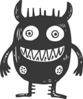 A black and white drawing of a monster with big eyes vector