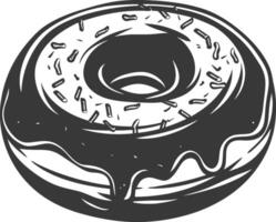 A black and white drawing of a donut with chocolate icing vector