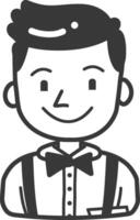 A black and white drawing of a man with a bow tie vector