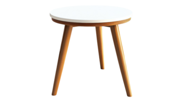 A white table with wooden legs and a round top png