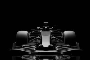 Front view of F1 3d race car in black studio lighting photo