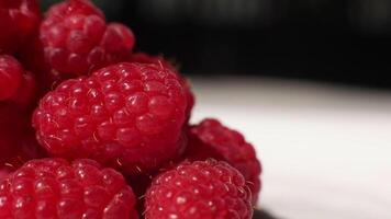 Close-up of fresh raspberries. Beautiful raspberry background. Macro raspberry. video