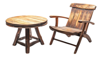 Wooden chairs and table with a wooden table png