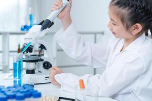 Children Scientist education scientific in laboratory. Medical child learning, Biotechnology, discover, imagine, executive function, kid, education, intelligence quotient, emotional quotient photo