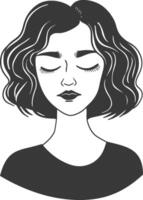 A black and white illustration of a woman with closed eyes vector