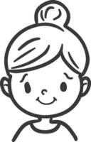 A girl with a bun in her hair is shown in a black and white drawing vector