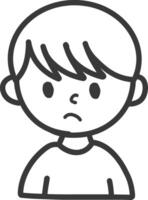 A boy with a sad face is shown in a line drawing vector
