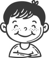 A black and white drawing of a boy with a smile vector