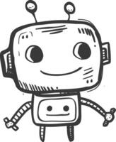 A robot is drawn in black and white vector