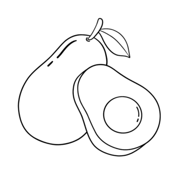 un' nero e bianca linea disegno di un' totale avocado e un' affettato metà con un' visibile seme, con pulire, minimalista lineamenti per evidenziare suo liscio struttura e unico forma. png