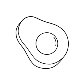 nero e bianca linea disegno di un' tagliare metà avocado con il fossa visibile. semplice lineamenti per enfatizzare il liscio struttura e unico forma. png