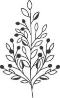 A black and white drawing of a tree with leaves vector