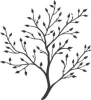 A black and white tree with leaves on it vector