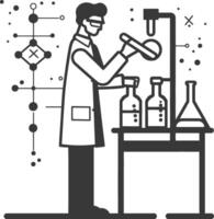 Scientist in lab coat and glasses working on a project vector