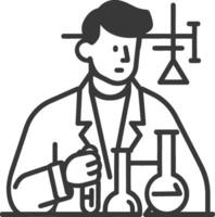 A man in a lab coat is holding a flask vector