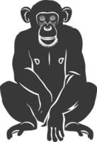 A black and white illustration of a monkey sitting vector
