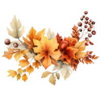 Autumnal Leaf and Berry Arrangement A Watercolor Painting of Fall Foliage and Berries png