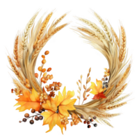 Autumnal Wheat Wreath with Maple Leaves and Berries png