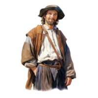 Portrait of a Smiling 17th-Century Man in Rustic Attire png