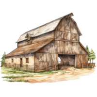 Rustic Wooden Barn with Gable Roof and Adjoining Adobe Structure png
