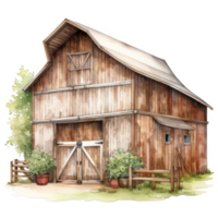 Rustic Wooden Barn with Gable Roof and Adjoining Adobe Structure png