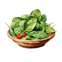 Fresh Spinach Salad with Red Berries in Wooden Bowl png