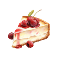 Watercolor Painting of a Raspberry Cheesecake Slice with Glaze png