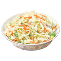 A bowl of fresh coleslaw with shredded cabbage and carrots. png